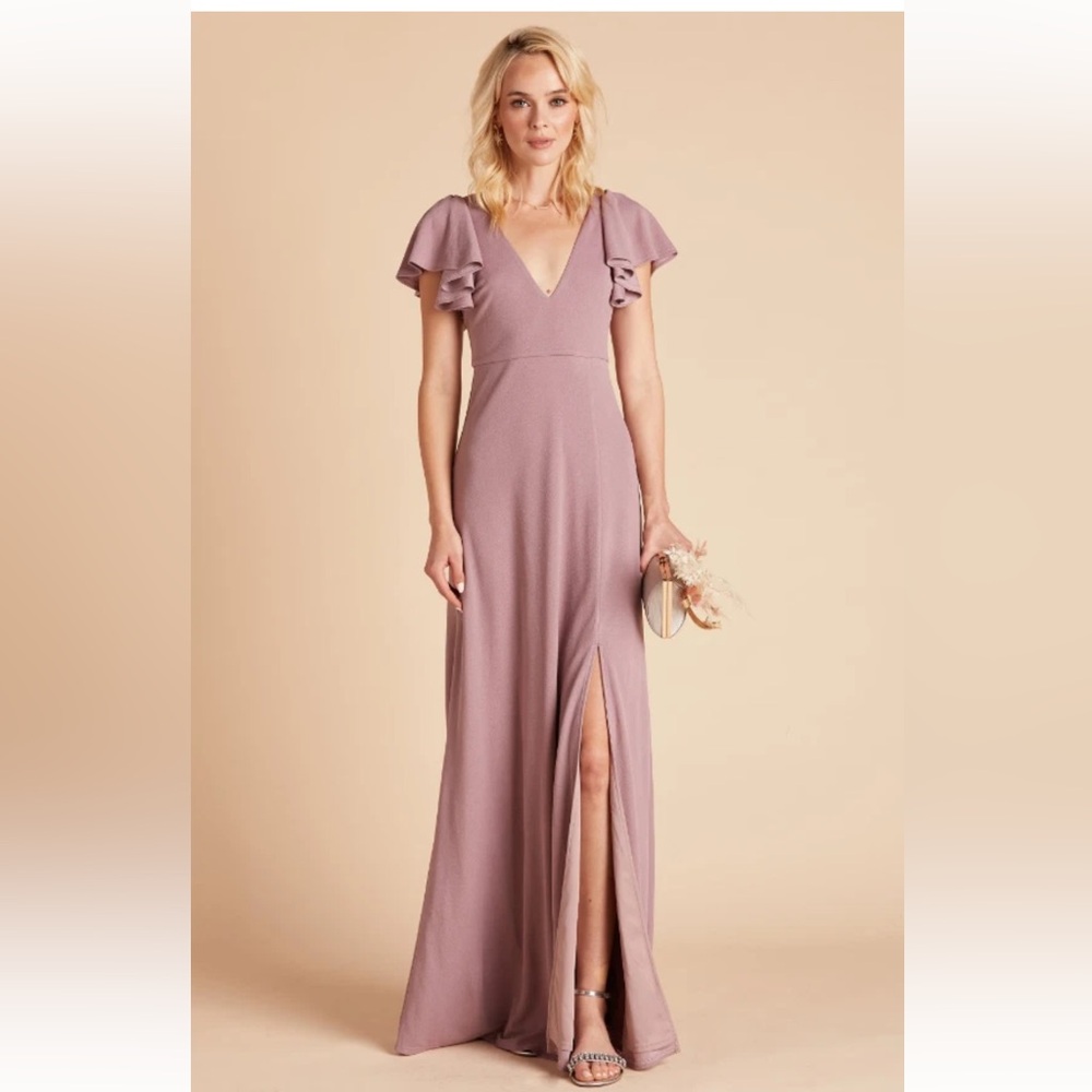Birdy Grey Hannah with slit in Dark Mauve V-Neck Flutter Sleeve Bridesmaid Dress